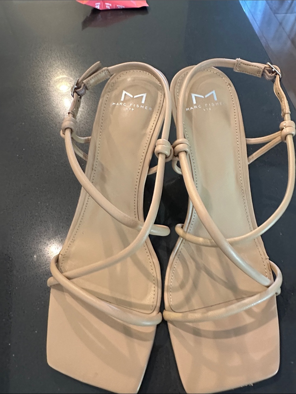 Marc Fisher Beige Strappy Square-Toe Sandals